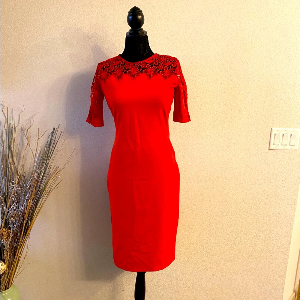 Red Zara Dress with zipper back and lace detail❤️